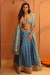 Buy_Izzumi Mehta_Blue Chanderi Embroidery Gota Sweetheart Zardosi Pleated Lehenga Set _at_Aza_Fashions