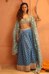 Shop_Izzumi Mehta_Blue Chanderi Embroidery Gota Sweetheart Zardosi Pleated Lehenga Set _at_Aza_Fashions