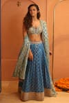 Izzumi Mehta_Blue Chanderi Embroidery Gota Sweetheart Zardosi Pleated Lehenga Set _Online_at_Aza_Fashions