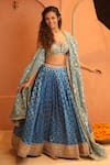 Shop_Izzumi Mehta_Blue Chanderi Embroidery Gota Sweetheart Zardosi Pleated Lehenga Set _Online_at_Aza_Fashions