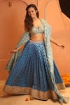 Izzumi Mehta_Blue Chanderi Embroidery Gota Sweetheart Zardosi Pleated Lehenga Set _at_Aza_Fashions