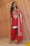 Buy_Izzumi Mehta_Red Blouse And Pant Modal Silk Embroidery Gota Round Straight Kurta & Set _at_Aza_Fashions