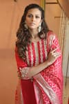 Izzumi Mehta_Red Blouse And Pant Modal Silk Embroidery Gota Round Straight Kurta & Set _at_Aza_Fashions