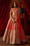 Kalighata_Pink Raw Silk Embroidered Zari V-neck Aahana Floral Bridal Lehenga Set _Online_at_Aza_Fashions