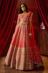 Shop_Kalighata_Pink Raw Silk Embroidered Zari V-neck Aahana Floral Bridal Lehenga Set _Online_at_Aza_Fashions