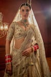 Shop_Kalighata_Ivory Raw Silk Embroidered Zari Aakruti Floral Scallop Bridal Lehenga Set _at_Aza_Fashions