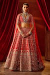 Shop_Kalighata_Red Raw Silk Embroidered Zari Sweetheart Aradhya Floral Checkered Lehenga Set _at_Aza_Fashions