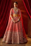 Kalighata_Red Raw Silk Embroidered Zari Sweetheart Aradhya Floral Checkered Lehenga Set _Online_at_Aza_Fashions