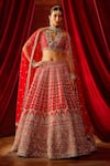 Buy_Kalighata_Red Raw Silk Embroidered Zari Sweetheart Aradhya Floral Checkered Lehenga Set _Online_at_Aza_Fashions