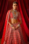 Shop_Kalighata_Red Raw Silk Embroidered Zari Sweetheart Aradhya Floral Checkered Lehenga Set _Online_at_Aza_Fashions