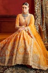 Kalighata_Orange Raw Silk Embroidered Zari V-neck Konkona Floral Swirl Bridal Lehenga Set _Online_at_Aza_Fashions