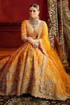 Buy_Kalighata_Orange Raw Silk Embroidered Zari V-neck Konkona Floral Swirl Bridal Lehenga Set _Online_at_Aza_Fashions