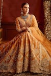 Kalighata_Orange Raw Silk Embroidered Zari V-neck Konkona Floral Swirl Bridal Lehenga Set _at_Aza_Fashions