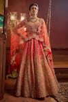 Shop_Kalighata_Pink Raw Silk Embroidered Zari Sweetheart Vivah Blossom Bridal Lehenga Set _at_Aza_Fashions