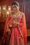 Kalighata_Pink Raw Silk Embroidered Zari Sweetheart Vivah Blossom Bridal Lehenga Set _at_Aza_Fashions