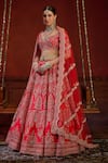 Buy_Kalighata_Red Raw Silk Embroidered Zari Sweetheart Wave Blossom Vine Bridal Lehenga Set _at_Aza_Fashions