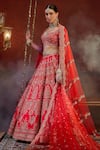 Shop_Kalighata_Red Raw Silk Embroidered Zari Sweetheart Wave Blossom Vine Bridal Lehenga Set _at_Aza_Fashions