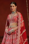 Kalighata_Red Raw Silk Embroidered Zari Sweetheart Wave Blossom Vine Bridal Lehenga Set _Online_at_Aza_Fashions