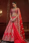 Kalighata_Red Raw Silk Embroidered Zari Sweetheart Wave Blossom Vine Bridal Lehenga Set _at_Aza_Fashions