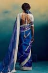 Shop_Karishma Khanduja Bareilly_Blue Saree Organza Embroidered Thread Square With Blouse _at_Aza_Fashions