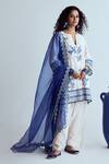 Buy_Karishma Khanduja Bareilly_Blue Chanderi Printed Floral Notched Kurta Salwar Set _at_Aza_Fashions