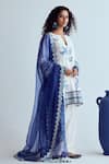 Karishma Khanduja Bareilly_Blue Chanderi Printed Floral Notched Kurta Salwar Set _Online_at_Aza_Fashions