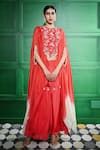 Buy_Keith Gomes_Red Silk Organza Embroidered Thread Round Pearl Yoke Tunic With Gharara _at_Aza_Fashions