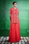 Buy_Keith Gomes_Red Raw Silk Embroidered Thread Round Pearl Yoke Tunic With Sharara _at_Aza_Fashions