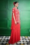 Shop_Keith Gomes_Red Raw Silk Embroidered Thread Round Pearl Yoke Tunic With Sharara _Online_at_Aza_Fashions