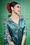 Buy_Keith Gomes_Green Satin Embroidered Thread V Neck Pearl Sheer Sleeve Kaftan _Online_at_Aza_Fashions