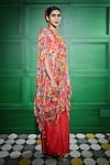 Shop_Keith Gomes_Red Silk Embellished Tropical Round Print Kaftan With Palazzo _Online_at_Aza_Fashions