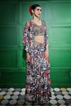 Keith Gomes_Green Georgette Embellished Tropical Blouse Square Print Skirt Set With Cape _at_Aza_Fashions