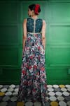 Shop_Keith Gomes_Green Georgette Printed Floral Blunt V Jumpsuit _at_Aza_Fashions