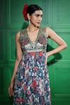 Buy_Keith Gomes_Green Georgette Printed Floral Blunt V Jumpsuit _Online_at_Aza_Fashions