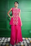 Buy_Keith Gomes_Pink Silk Organza Embroidered Pearl Round Front Tunic With Sharara _at_Aza_Fashions