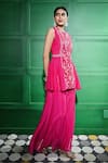 Keith Gomes_Pink Silk Organza Embroidered Pearl Round Front Tunic With Sharara _at_Aza_Fashions