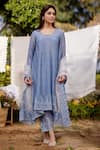 Buy_NAAZ BY NOOR_Blue Kurta Fine Cotton Chanderi Embroidery African Lily Field Border Set _at_Aza_Fashions