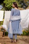 Shop_NAAZ BY NOOR_Blue Kurta Fine Cotton Chanderi Embroidery African Lily Field Border Set _at_Aza_Fashions