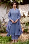 Buy_NAAZ BY NOOR_Blue Kurta Fine Cotton Chanderi Embellished African Lily Field Placket Set _at_Aza_Fashions