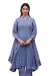 NAAZ BY NOOR_Blue Kurta Fine Cotton Chanderi Embellished African Lily Field Placket Set _at_Aza_Fashions