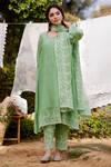 Buy_NAAZ BY NOOR_Green Kurta Fine Cotton Chanderi Embroidery Thread Calla Lily Border Set _at_Aza_Fashions