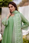 Shop_NAAZ BY NOOR_Green Kurta Fine Cotton Chanderi Embroidery Thread Calla Lily Border Set _Online_at_Aza_Fashions