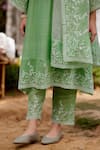 NAAZ BY NOOR_Green Kurta Fine Cotton Chanderi Embroidery Thread Calla Lily Border Set _at_Aza_Fashions