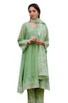 Buy_NAAZ BY NOOR_Green Kurta Fine Cotton Chanderi Embroidery Thread Calla Lily Border Set 