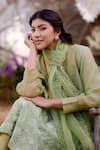 NAAZ BY NOOR_Green Kurta Fine Cotton Chanderi Embroidery Thread V Ladys Mantle Fields Set _Online_at_Aza_Fashions