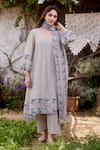 Buy_NAAZ BY NOOR_Grey Kurta And Dupatta Fine Cotton Chanderi Embroidery Iris Field Sleeve Set _at_Aza_Fashions