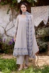 NAAZ BY NOOR_Grey Kurta And Dupatta Fine Cotton Chanderi Embroidery Iris Field Sleeve Set _Online_at_Aza_Fashions