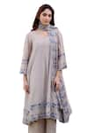 Buy_NAAZ BY NOOR_Grey Kurta And Dupatta Fine Cotton Chanderi Embroidery Iris Field Sleeve Set 