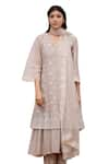 Buy_NAAZ BY NOOR_Grey Kurta Fine Cotton Chanderi Embroidery Thread V Neck Iris Field Set 