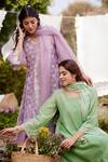 Buy_NAAZ BY NOOR_Purple Kurta Fine Cotton Chanderi Embroidery Thread Cutwork Set 